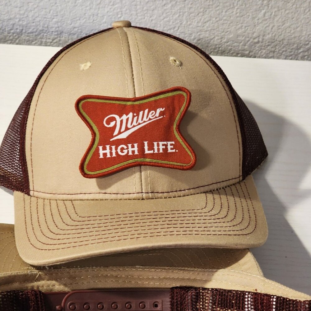 Miller High Life Patched Khaki/Maroon Mesh Snapback Trucker Hat